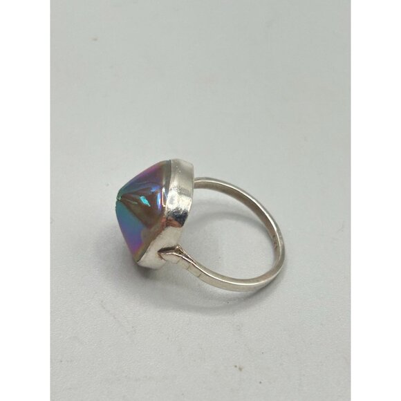 Vintage Sterling Silver 925 Ring with Iridescent Gemstone Size 7.5 - Picture 6 of 9